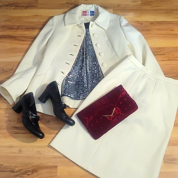 Vintage 60s 70s Lilli Ann Knit Cream Suit M - Picture 3 of 14